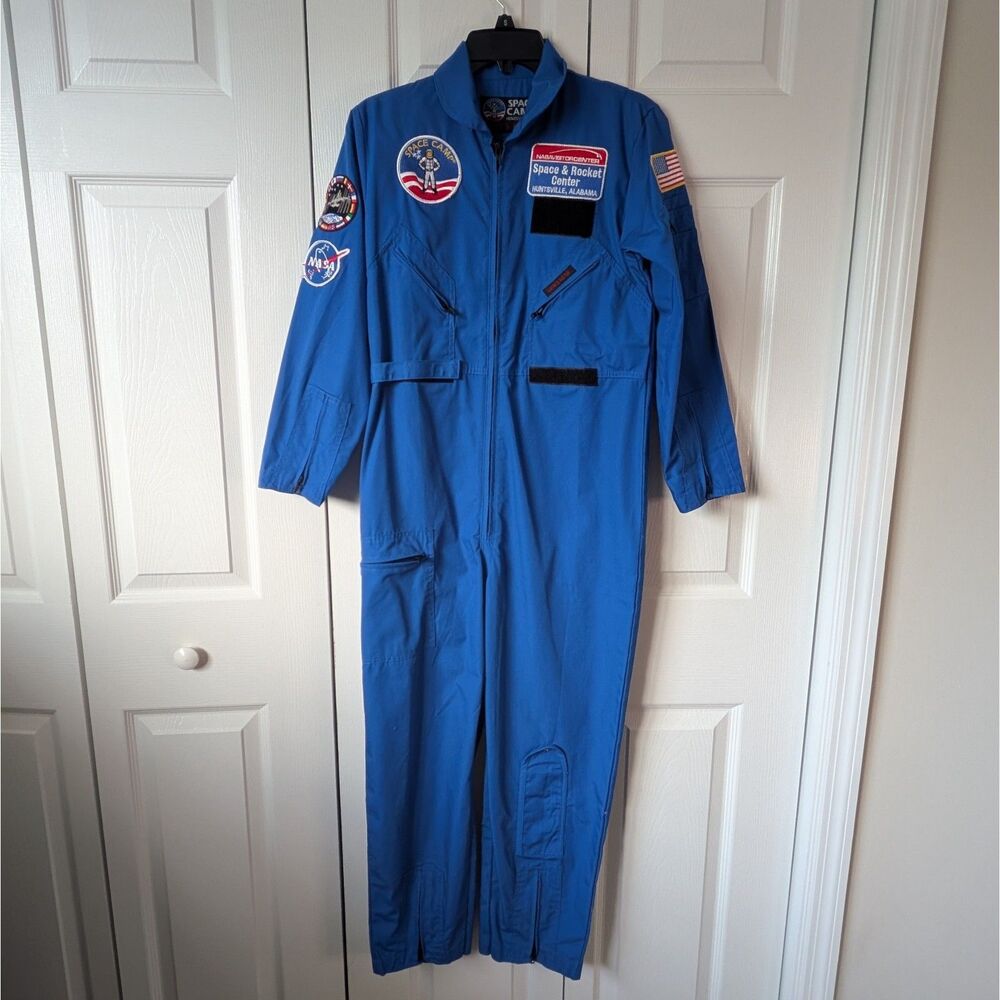 Authentic US NASA Space Camp Blue Flight Jumpsuit 5 Patches Size 18Y ~Adult XS